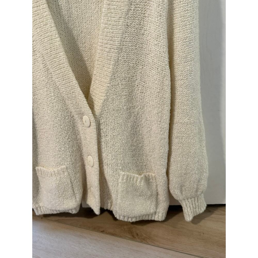 Cream Chunky Knit Grandpa Cardigan Oversized Vintage Style Sweater L ✨ - Picture 4 of 6
